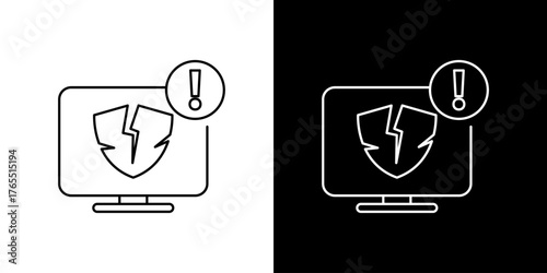 Cyber Security Alert Computer Shield with Warning Icon Vector