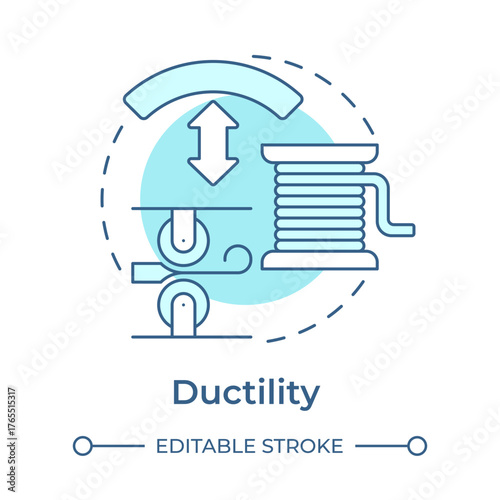 Ductility soft blue concept icon. Ability to stretch, bend and deform without breaking. Property of metal. Steelmaking. Round shape line illustration. Abstract idea. Graphic design. Easy to use in