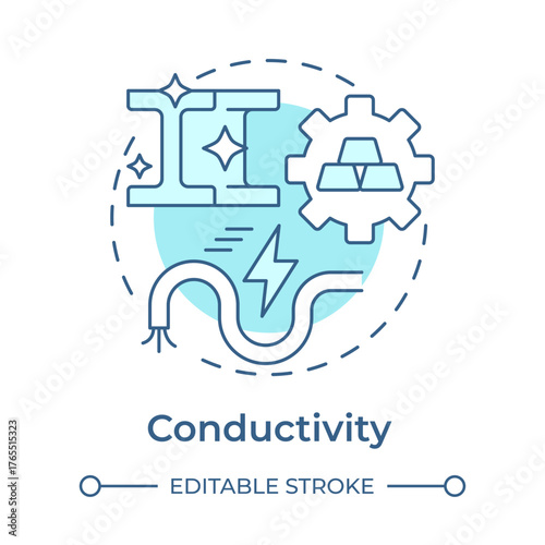 Conductivity soft blue concept icon. Ability to conduct electricity and heat. Property of metal. Steelmaking. Round shape line illustration. Abstract idea. Graphic design. Easy to use in