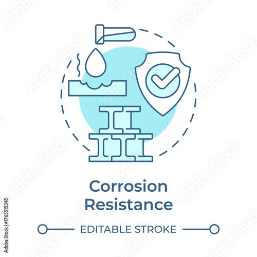 Corrosion resistance soft blue concept icon. Ability to withstand chemical reactions. Property of metal. Steelmaking. Round shape line illustration. Abstract idea. Graphic design. Easy to use in