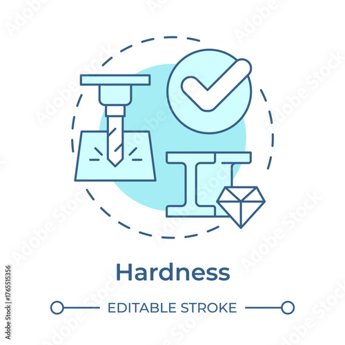Hardness soft blue concept icon. Resistance to surface deformation. Improve durability. Property of metal. Steelmaking. Round shape line illustration. Abstract idea. Graphic design. Easy to use in