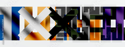 Abstract geometric shapes, vibrant colors, layered design. Modern art composition, digital illustration, bold contrasts present.