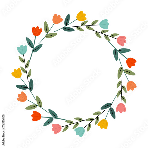 Floral Wreath with Colorful Spring Flowers