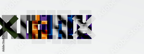 Abstract graphic design. Pixelated text spells XVIII. Dark colors contrast with white background. Modern aesthetic. Minimalist composition.
