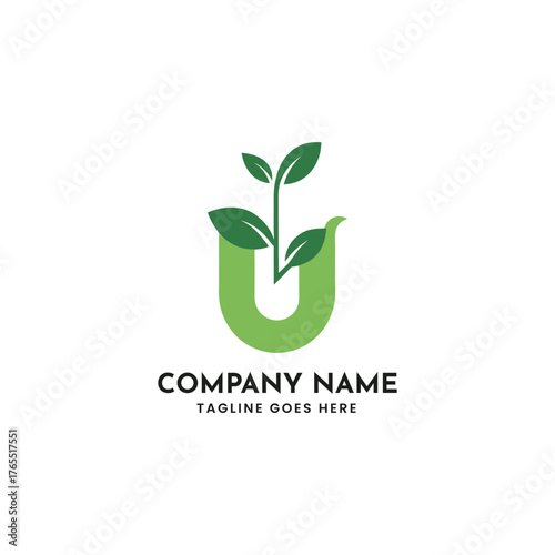 Green leaf u letter logo vector scalable illustration for business and branding