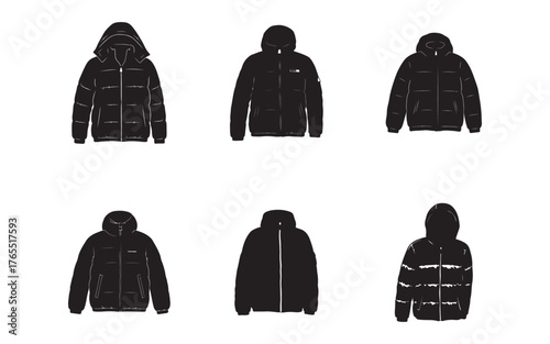 set of puffer jacket icon silhouette vector illustration design
