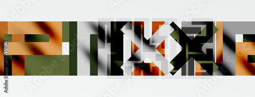 Abstract geometric shapes, muted colors, layered design. Minimalist composition, horizontal format, simple aesthetic.