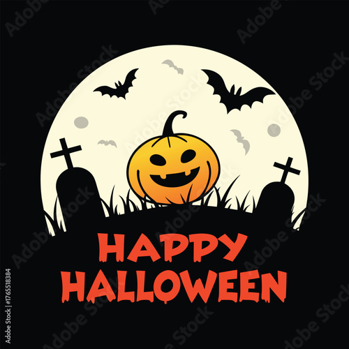 Happy halloween poster  with pumpkin and bats illustration design