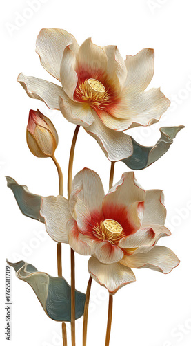 Elegant flowers with soft petals, light pink centers, stems on black