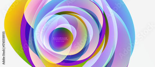 Abstract colorful layers create dynamic circular pattern. Bright hues blend, forming modern background design. Vivid gradients, smooth transitions.