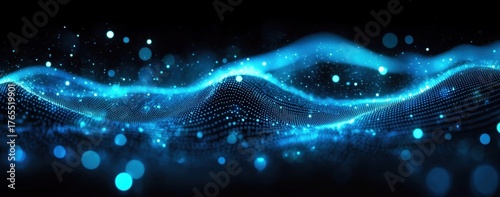 A mesmerizing blue digital wave with glowing dots, creating a dynamic and futuristic visual effect.