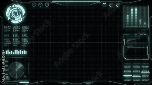 Digital screen with futuristic data and technology. A modern high-tech interface for video backgrounds and graphic design, featuring science fiction themes for creative projects.