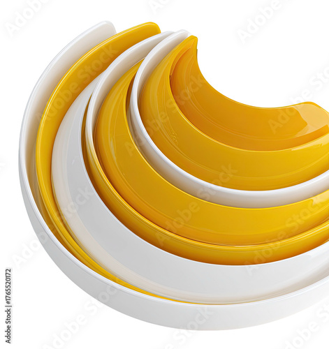 Swirling layers white and yellow curved shapes on dark background