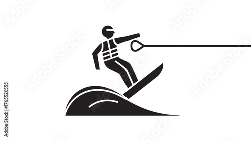 Water skiing icon simple flat vector glyph illustration of a person water skiing on a wave isolated on white background