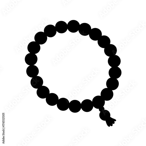 Black Buddhist prayer beads or mala with tassel on white background