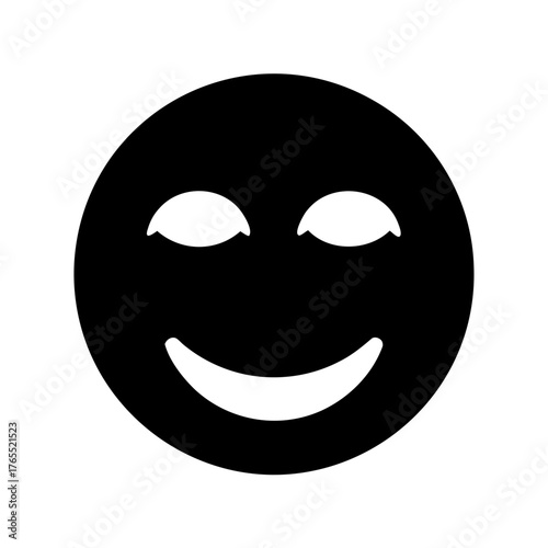 Stylized black happy face with closed eyes and simple smile design