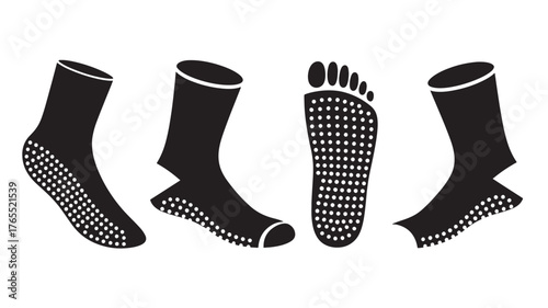 Set of non-slip sock icons vector illustration in black and white perfect for hospital or home use