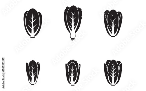 Collection of Chinese Cabbage Icons in Black and White Simple Vector Design for Healthy Eating and Culinary Art Projects