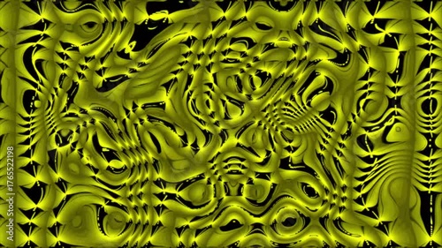Geometric underlay with yellow and black swirling liquid abstract pattern, digital image illustration.Abstract Swirling Yellow and Black Liquid-like Pattern with Geometric Underlay image.