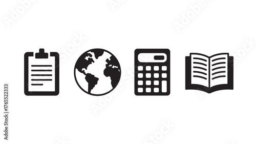 Set of education icons simple black glyph vector design elements isolated on white background for web and mobile apps