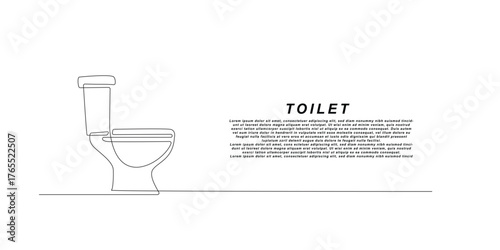 Toilet Continuous Line Drawing, Isolated on White Background