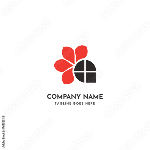 Abstract four petal flower logo with company name and tagline vector graphics