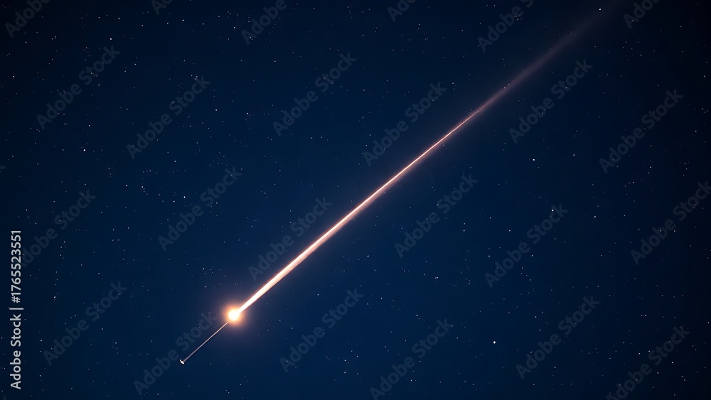 Fototapeta premium A brilliant meteor streak with a glowing tail in a star-filled night sky.