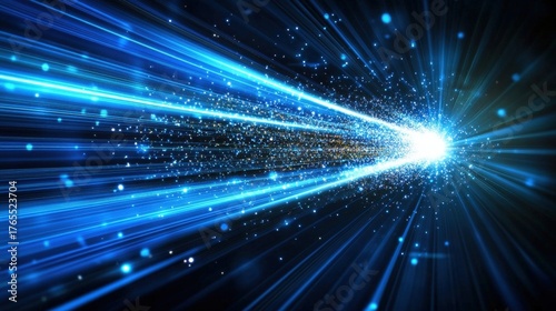 A vibrant display of blue light rays emanating from a central point, creating a dynamic and energetic visual effect.