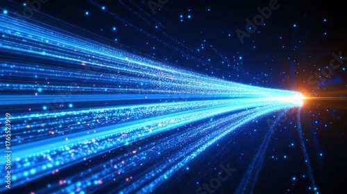 A vibrant, digital representation of blue light beams streaking through a dark space, evoking a sense of speed and futuristic technology.