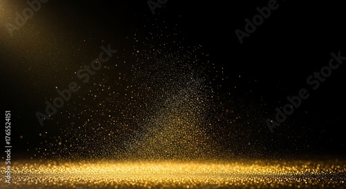 Golden effusion on a deep black abyss, a cascade of radiant shimmer, creating an ethereal golden landscape