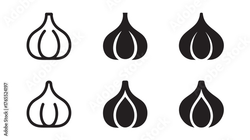 Set of garlic icons simple line and filled glyph style vector illustration isolated on white background