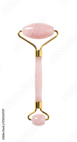 Pink crystal face roller with gold-tone accents