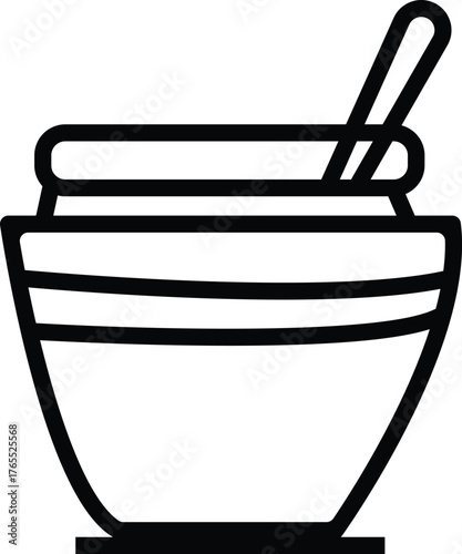 Simple Outline Drawing of a Honey Pot Jar with Spoon Line Art Vector Icon