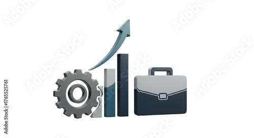 Business growth strategy concept with gear bar chart and briefcase