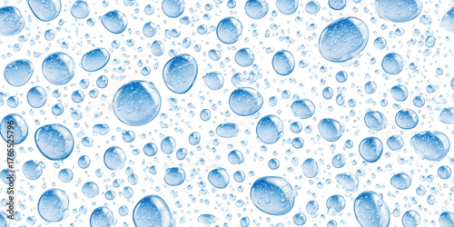 Many translucent blue water drops