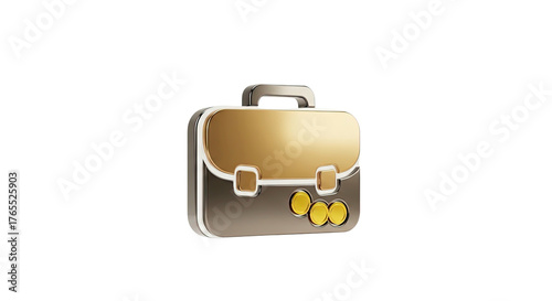 Golden metallic briefcase icon 3 d render business finance concept