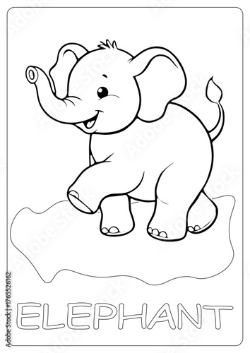 Art & Illustration.  Elephant is animals painted black and white for children's coloring.