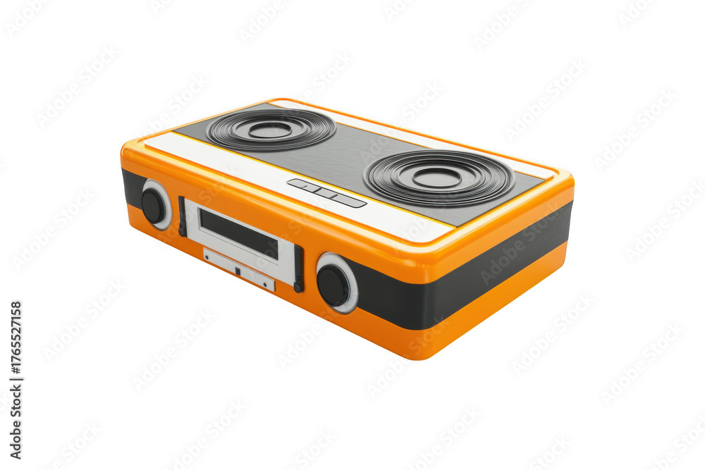 Fototapeta premium Retro orange radio boombox stereo audio music player sound system receiver device illustration isolated on transparent background