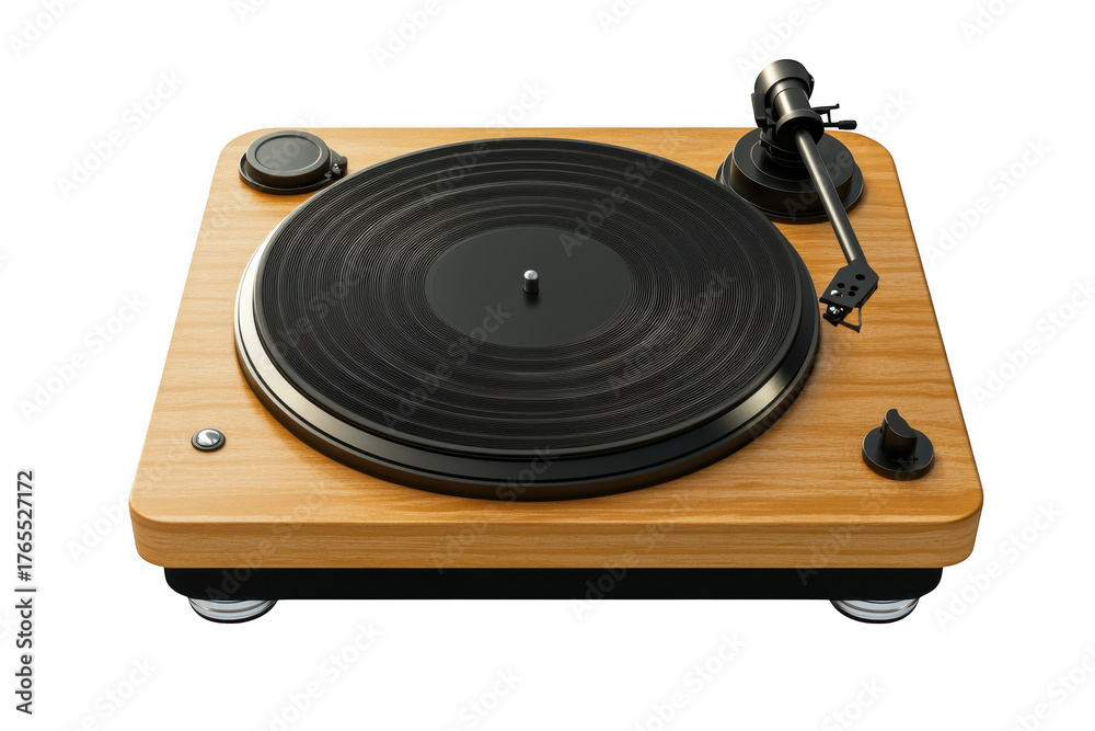 Fototapeta premium Vintage turntable vinyl record player audio equipment music system phonograph isolated on transparent background