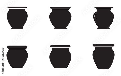 Collection of Pottery Icons in Black and White Perfect for Crafts and Graphic Design Projects Illustrative Decorative Vessels Set