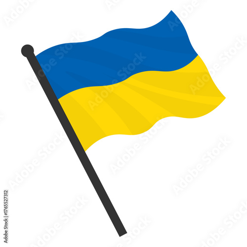Waving flag of Ukrainian on flagstaff- country symbol.