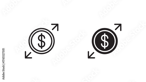 Dollar coin with arrows icon simple flat vector glyph design for financial applications and presentations