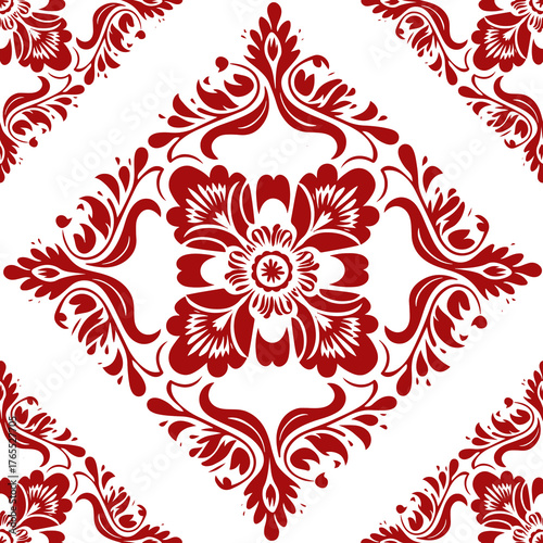 Elegant Red Floral Ornament Pattern on White Background