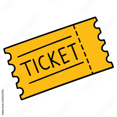 Hand-drawn cartoon yellow ticket on a white background.