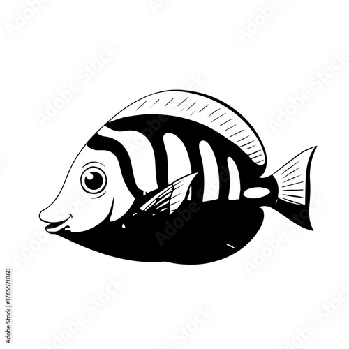 Striking Black and White Fish A Detailed Outline Depicting Marine Life in Simplicity