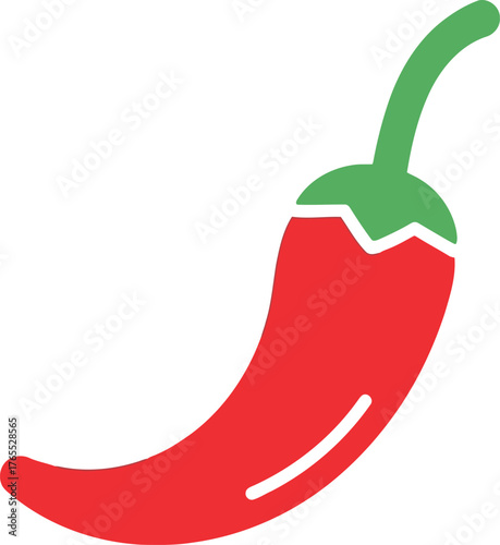Spicy red chili pepper icon with green stem flavorful ingredient for food designs