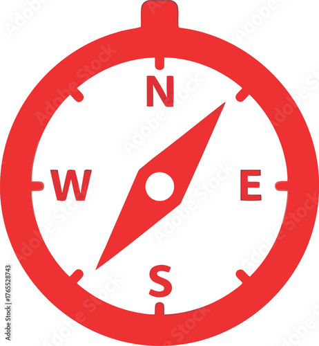 Red compass icon showing direction north south east west navigation guide tool