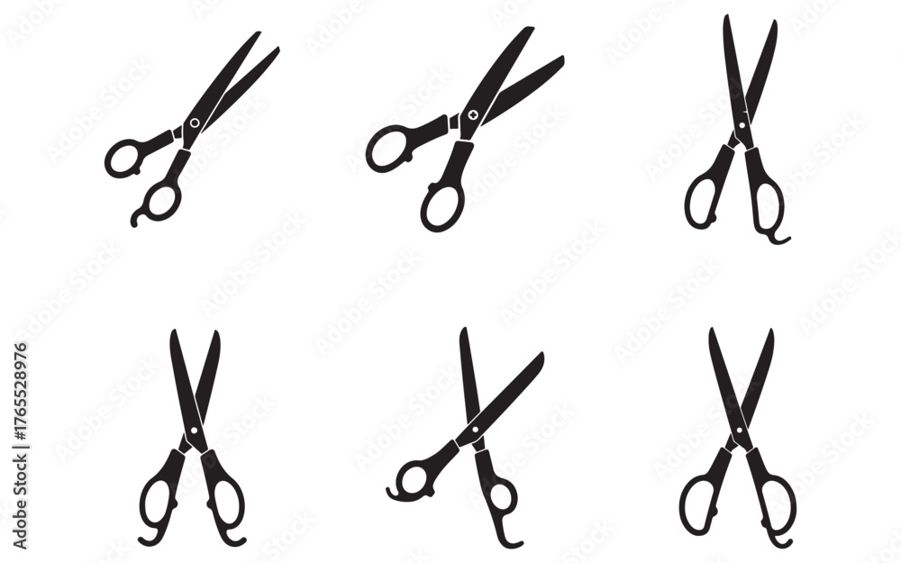 Fototapeta premium Collection of Stylized Scissors in Various Positions Representing Cutting and Design Concepts for Creative Projects and Visual Communication