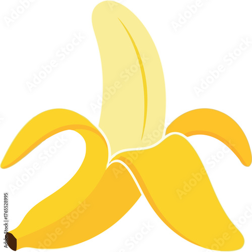 Bright yellow partially peeled banana fruit icon simple graphic food healthy snack