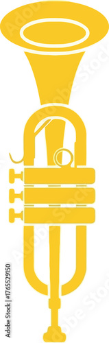 Bright yellow trumpet design simple silhouette icon for music and performance themes